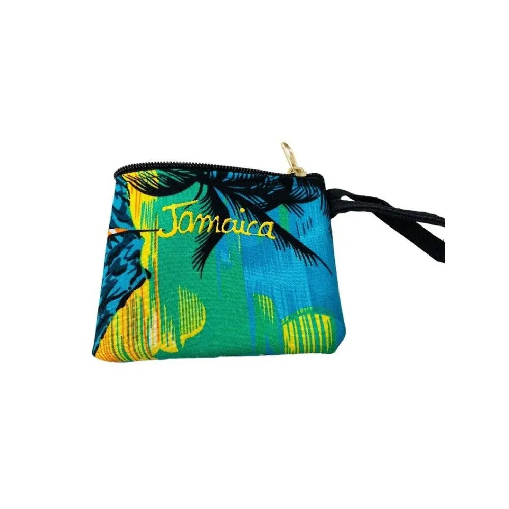 Jamaica‎ Souvenir Small Tropical Print Fabric Wristlet Zip Top 4.75
